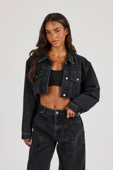 Super Cropped Denim Jacket - Washed Black