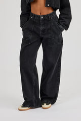 Baggy Pocket Detail Jean - Washed Black