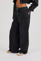 Baggy Pocket Detail Jean - Washed Black