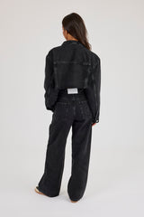 Super Cropped Denim Jacket & Pocket Detail Jean - Washed Black