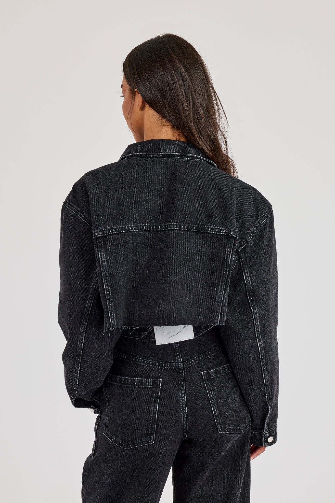 Super Cropped Denim Jacket - Washed Black