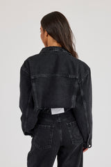 Super Cropped Denim Jacket - Washed Black