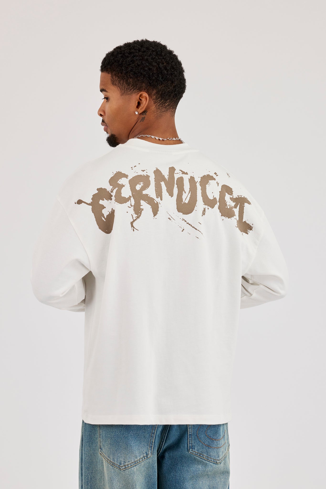 Long Sleeve Back Puff Print T-Shirt - Off White