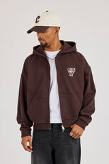 CN17 Diamond Graphic Zip Hoodie - Dark Brown