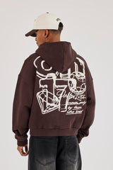 CN17 Diamond Graphic Zip Hoodie - Dark Brown