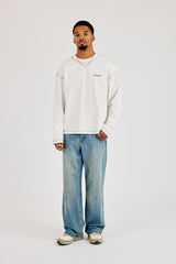 Long Sleeve Contrast Stitch Logo T-Shirt - Off White