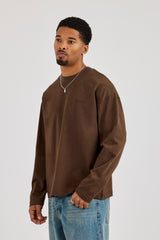Long Sleeve Embroidered T-Shirt - Brown