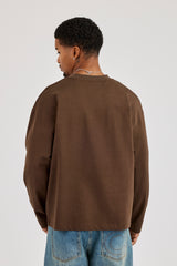 Long Sleeve Embroidered T-Shirt - Brown