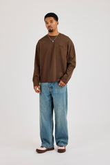 Long Sleeve Embroidered T-Shirt - Brown