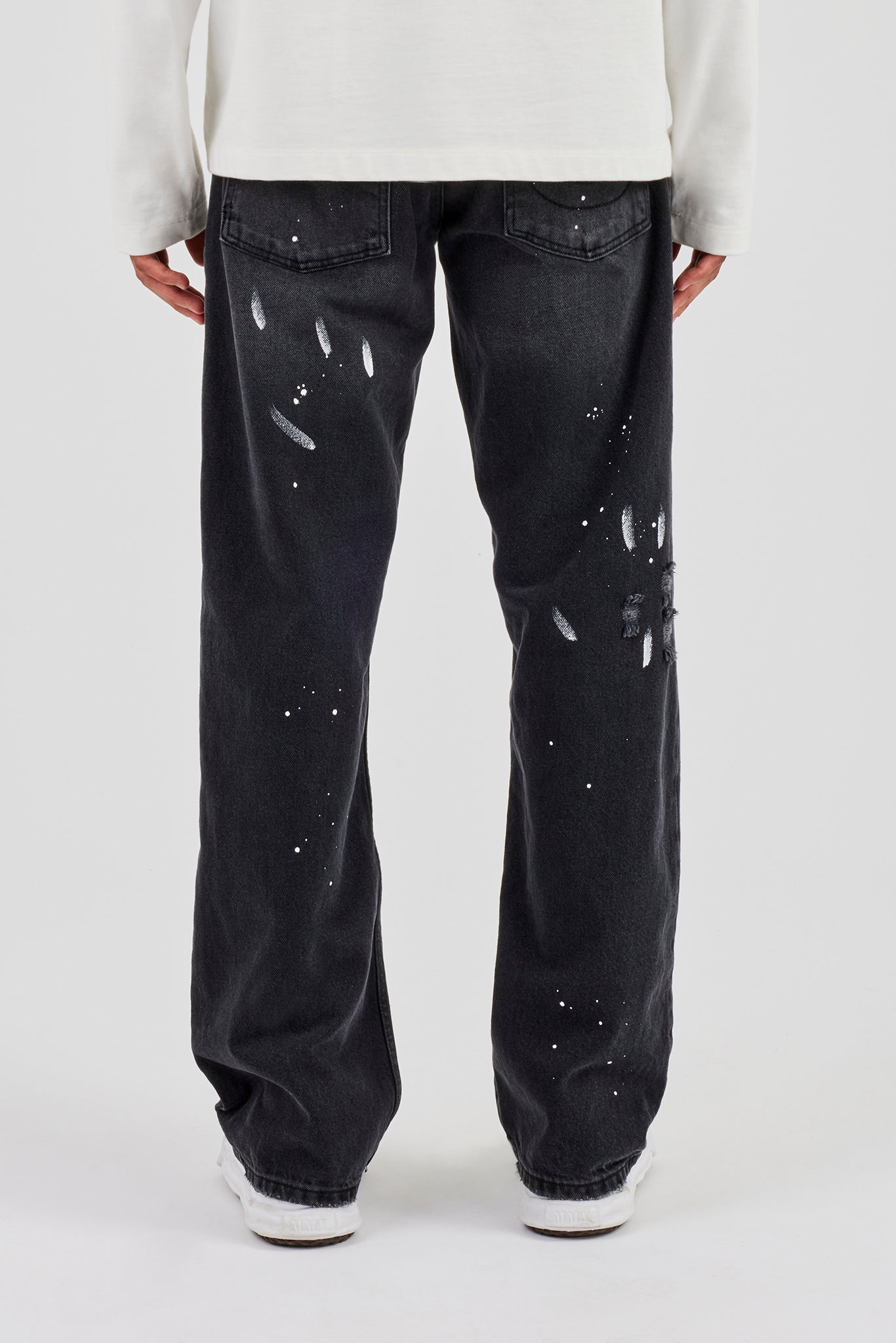 Distressed Paint Splatter Relaxed Jean - Washed Black