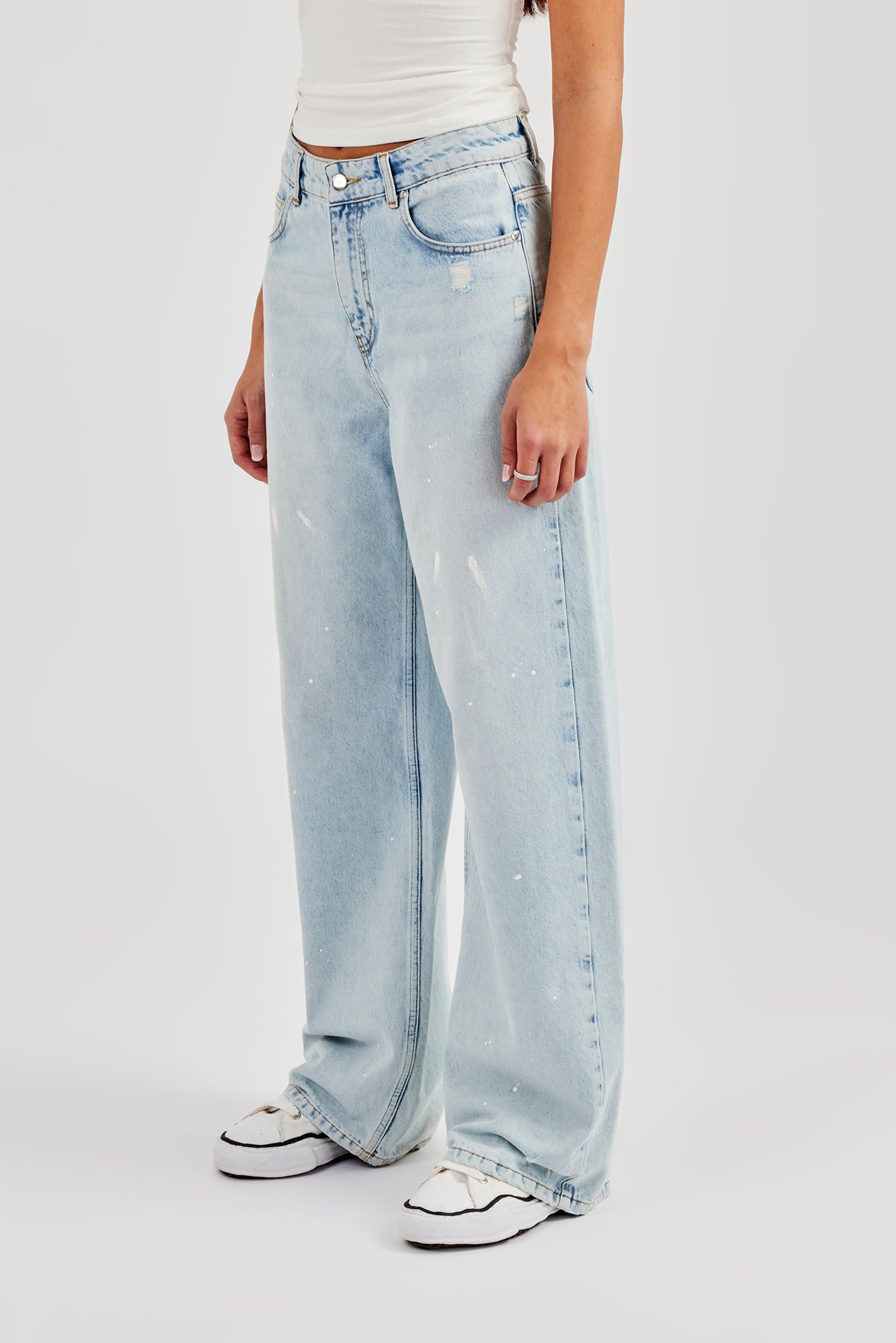 Distressed Paint Splatter Jean - Ice Blue