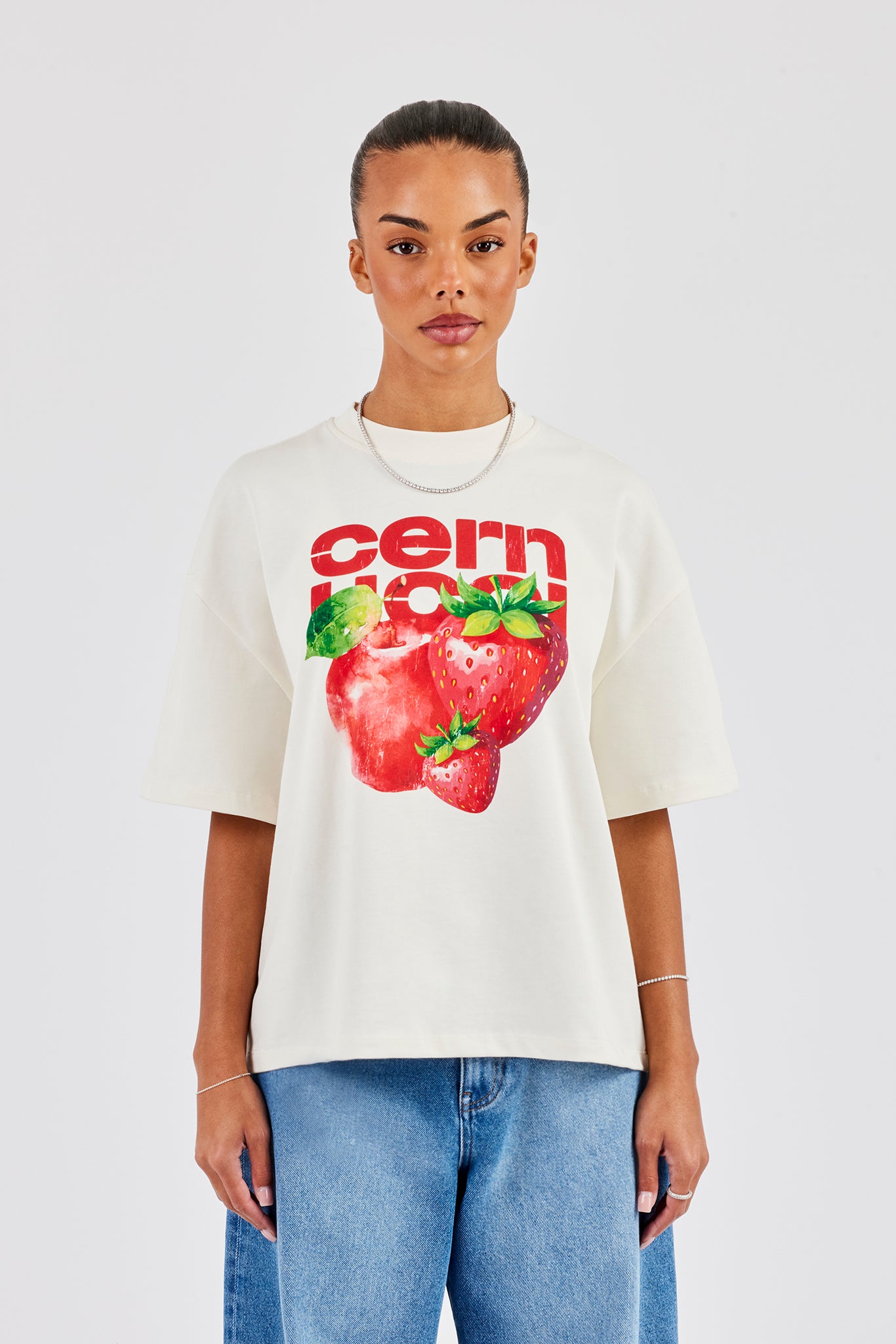 Strawberry Graphic Oversized T-Shirt - Off White | Womens Tees