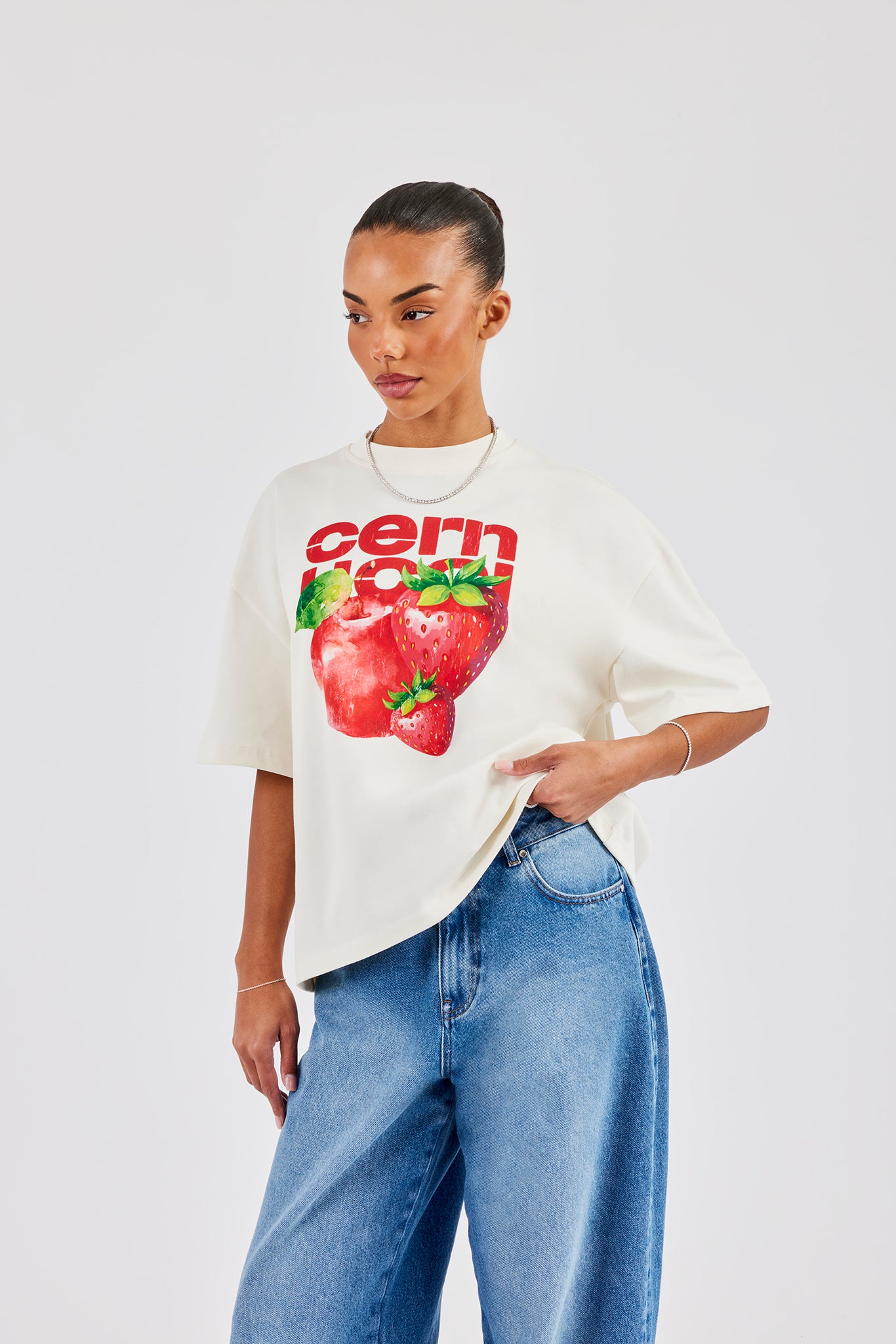 Strawberry Graphic Oversized T-Shirt - Off White | Womens Tees
