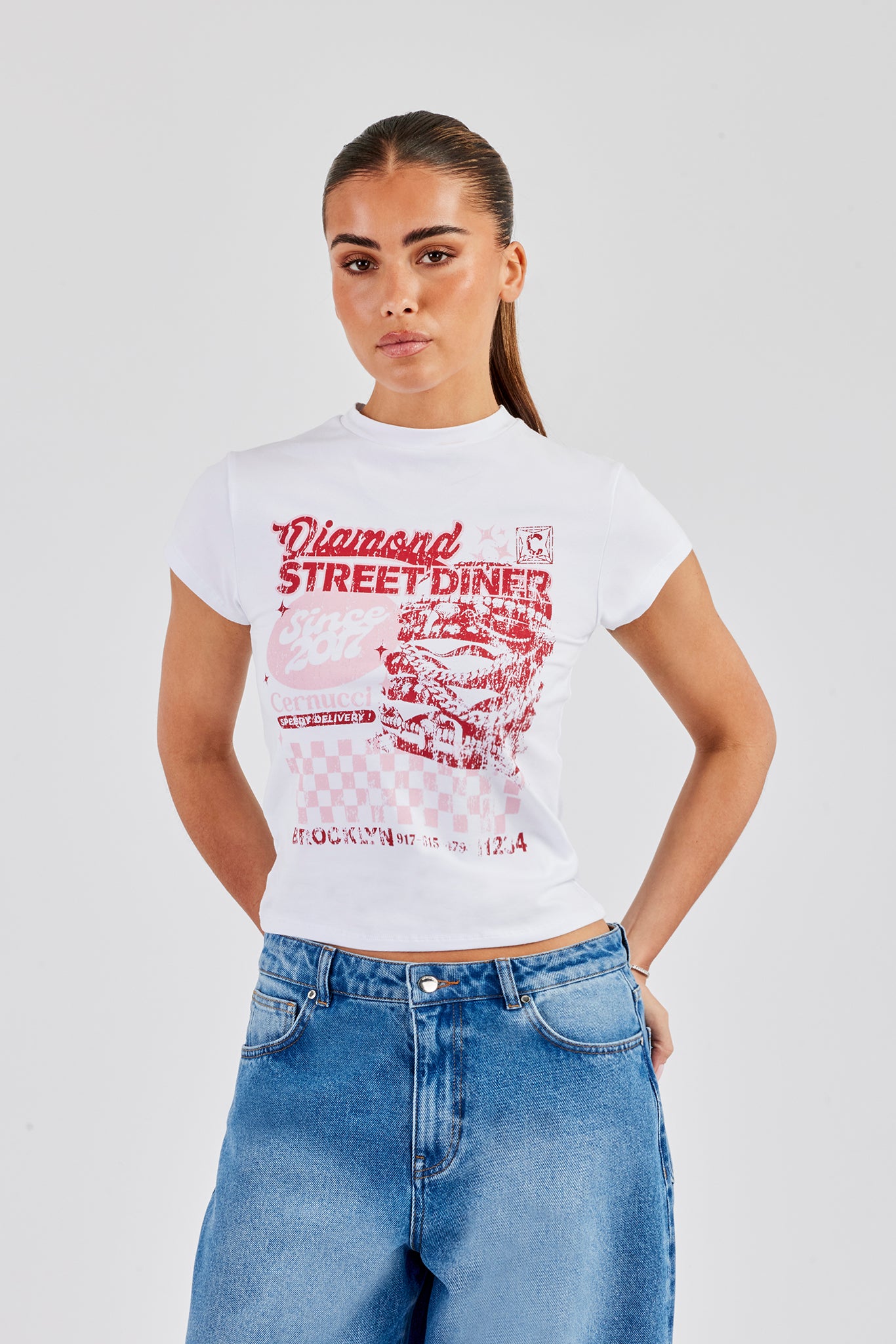 Diamond Diner Baby Tee - White