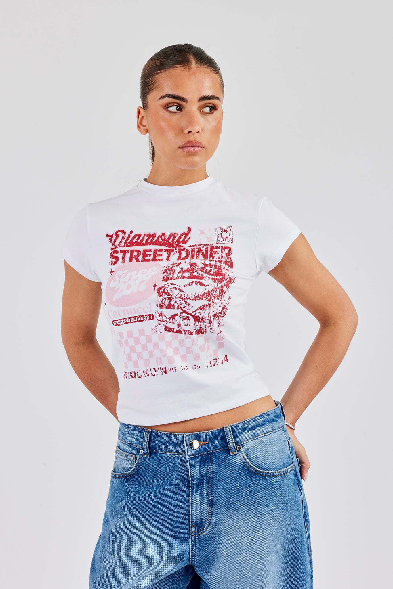 Diamond Diner Baby Tee - White