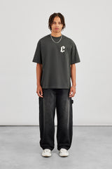 Oversized Gothic Font Print T-Shirt - Charcoal