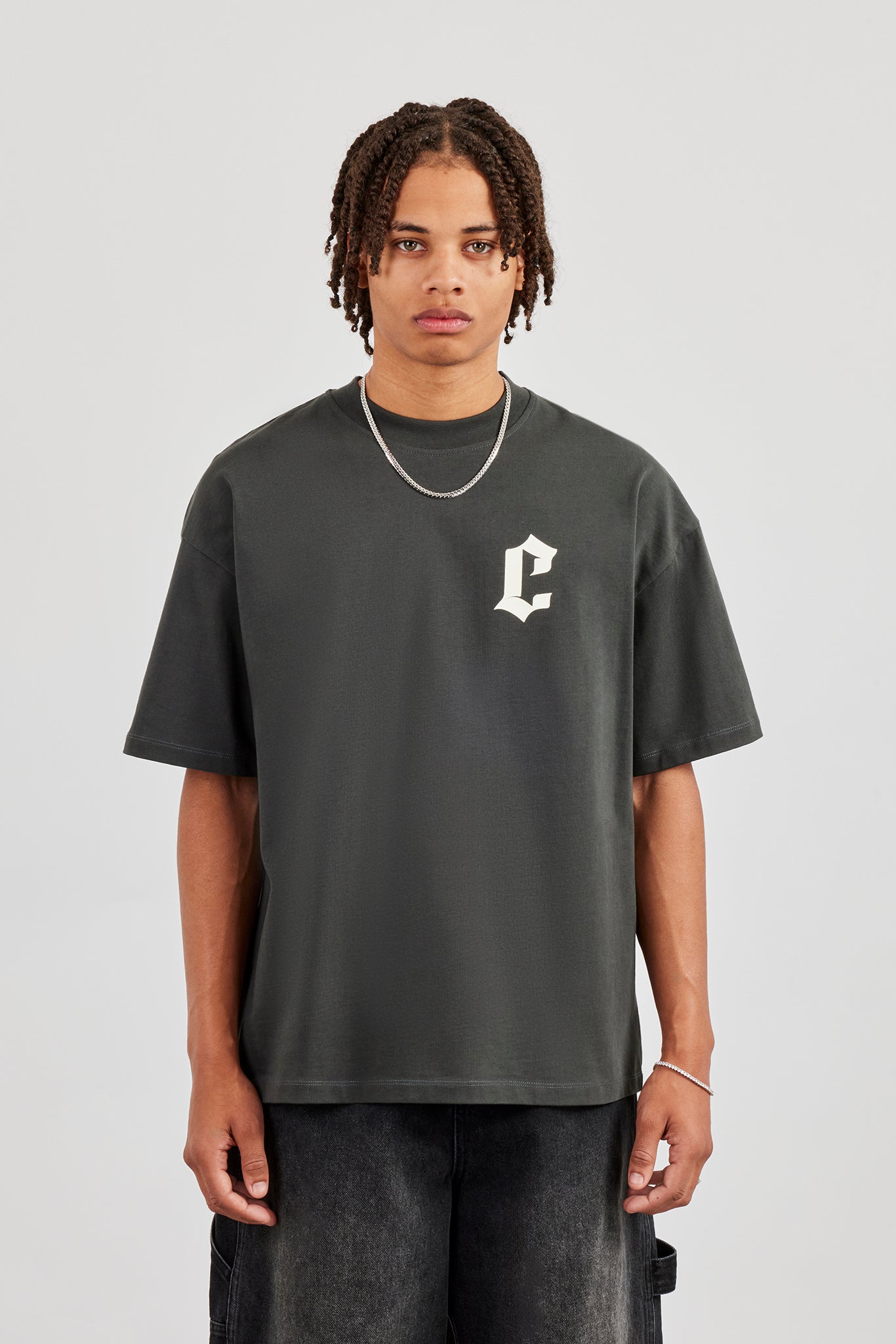 Oversized Gothic Font Print T-Shirt - Charcoal | Mens Tees & Vests