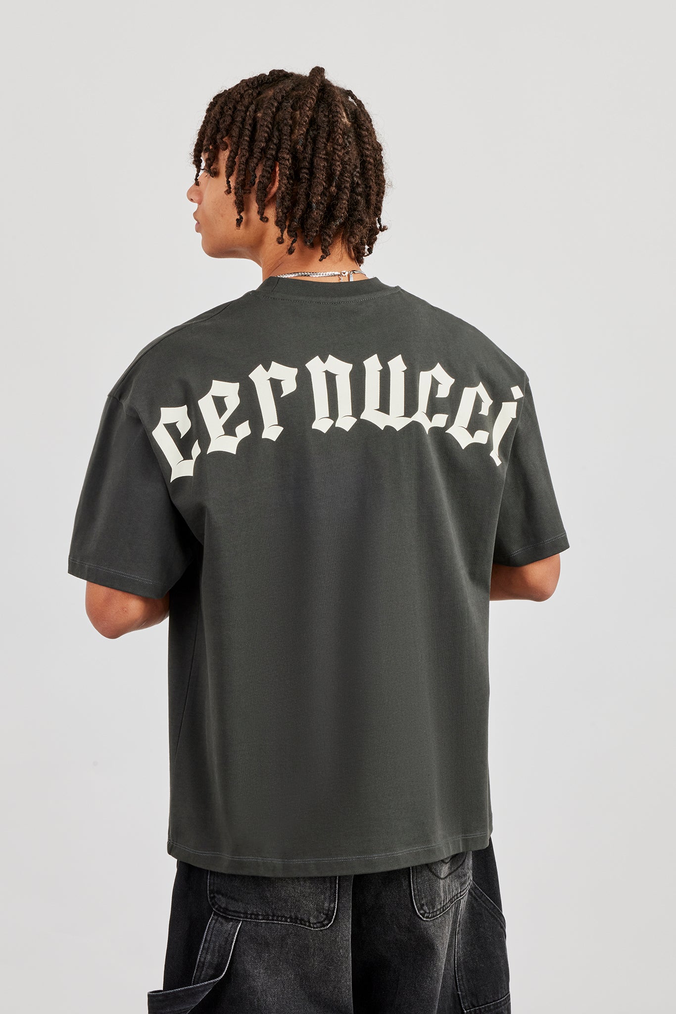 Oversized Gothic Font Print T-Shirt - Charcoal | Mens Tees & Vests