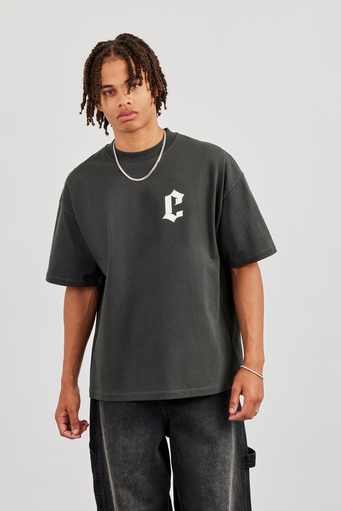Oversized Gothic Font Print T-Shirt - Charcoal | Mens Tees & Vests
