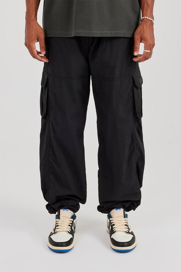 Baggy-Cargohose aus Nylon - Schwarz