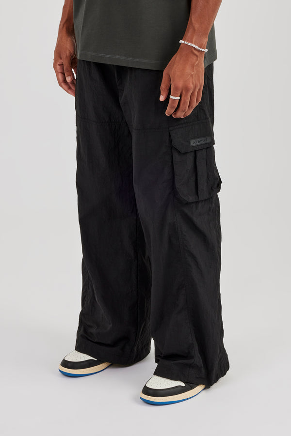 Baggy-Cargohose aus Nylon - Schwarz