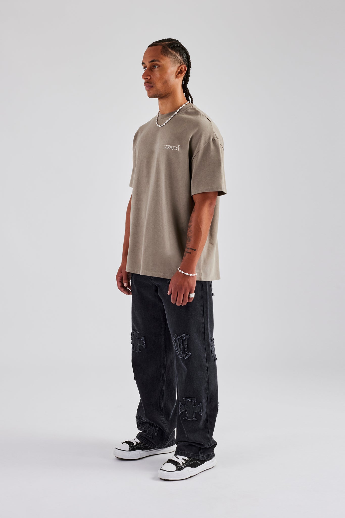 Oversize-T-Shirt mit Championship-Rückenzitat – Taupe