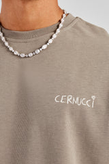 Oversize-T-Shirt mit Championship-Rückenzitat – Taupe