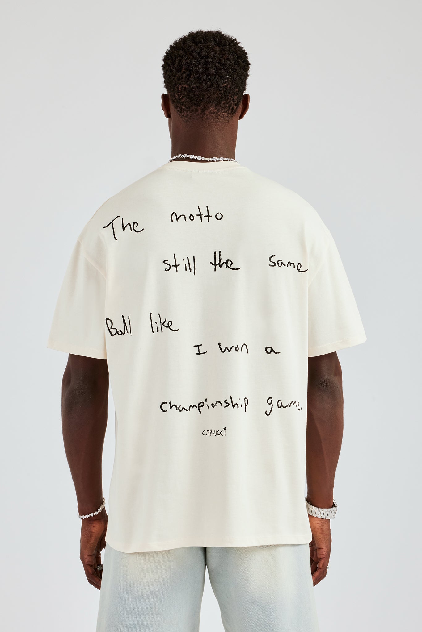Oversize-T-Shirt mit Championship-Rückenzitat – Off White