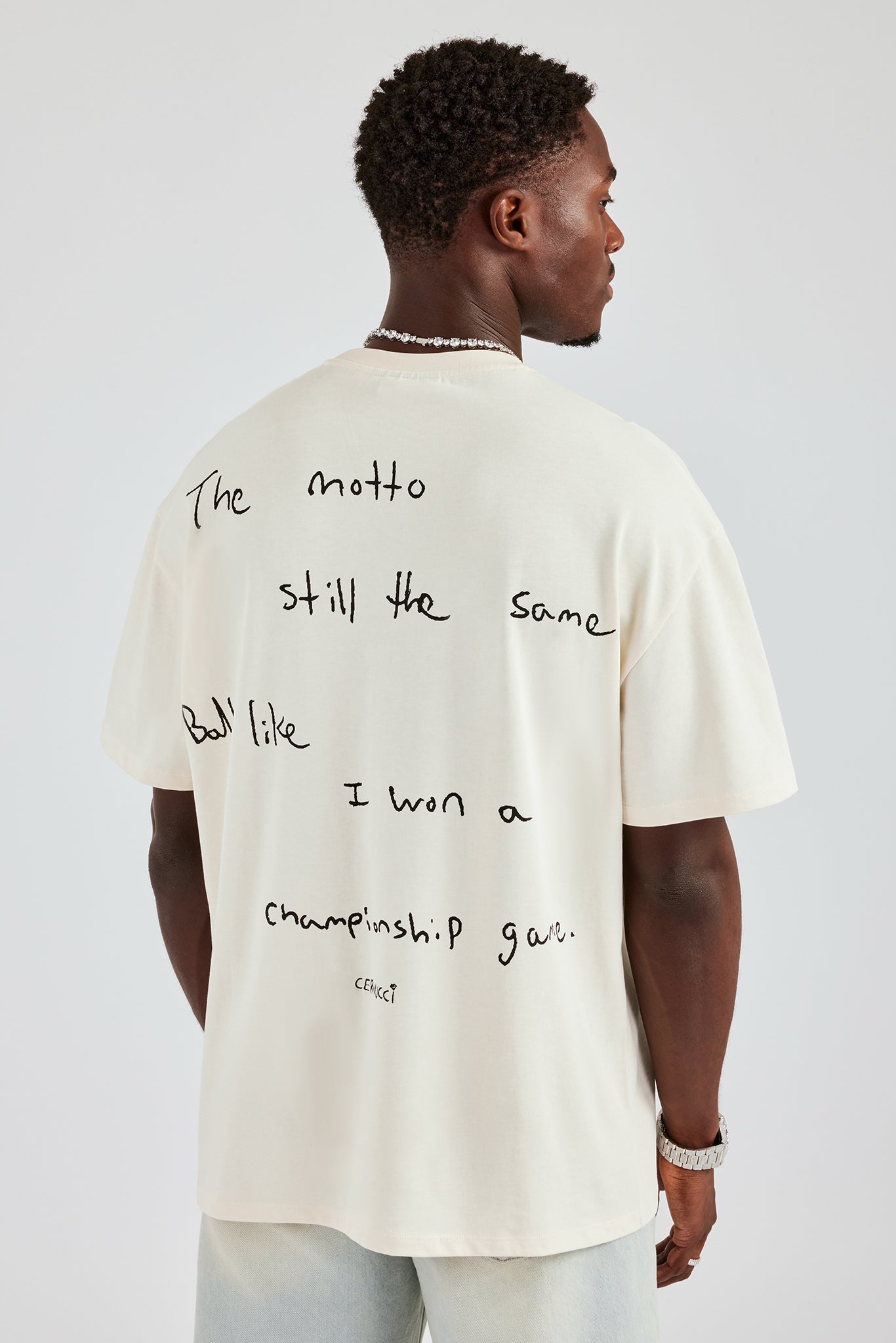 Oversize-T-Shirt mit Championship-Rückenzitat – Off White