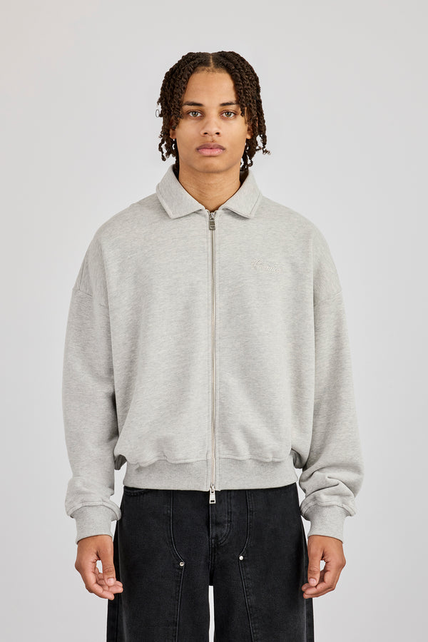 Jerseyjacke mit durchgehendem Reißverschluss und Kragen – Grau meliert