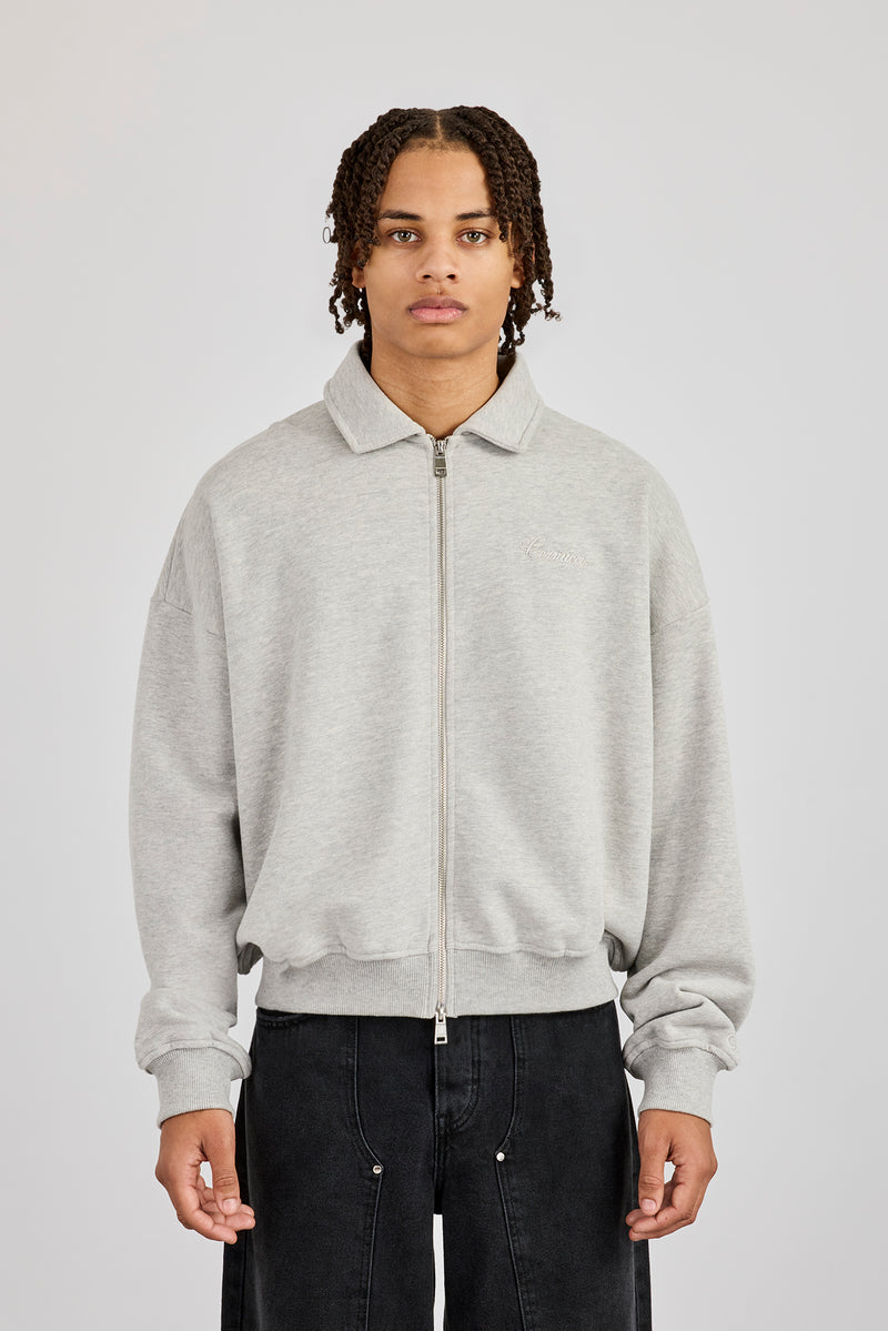 Jerseyjacke mit durchgehendem Reißverschluss und Kragen – Grau meliert