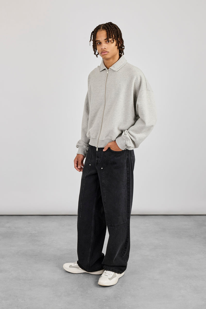 Jerseyjacke mit durchgehendem Reißverschluss und Kragen – Grau meliert