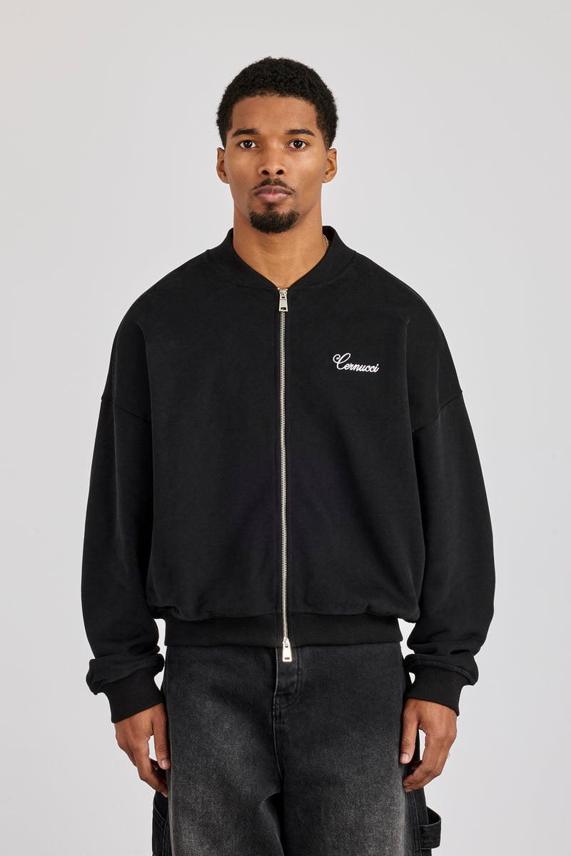 Bomberjacke aus Jersey mit Stickerei - Schwarz