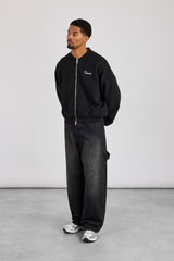 Bomberjacke aus Jersey mit Stickerei - Schwarz