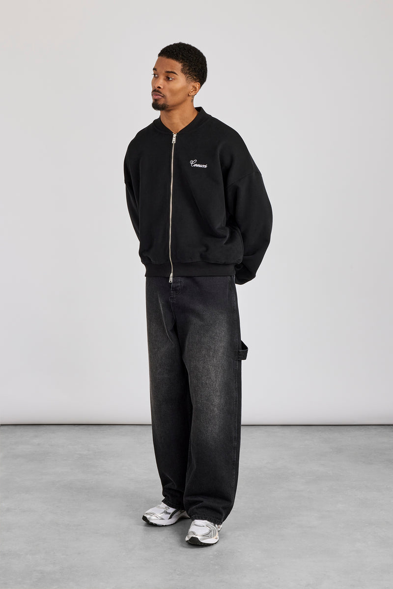 Bomberjacke aus Jersey mit Stickerei - Schwarz