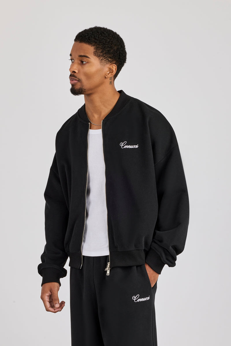 Bomberjacke aus Jersey mit Stickerei - Schwarz