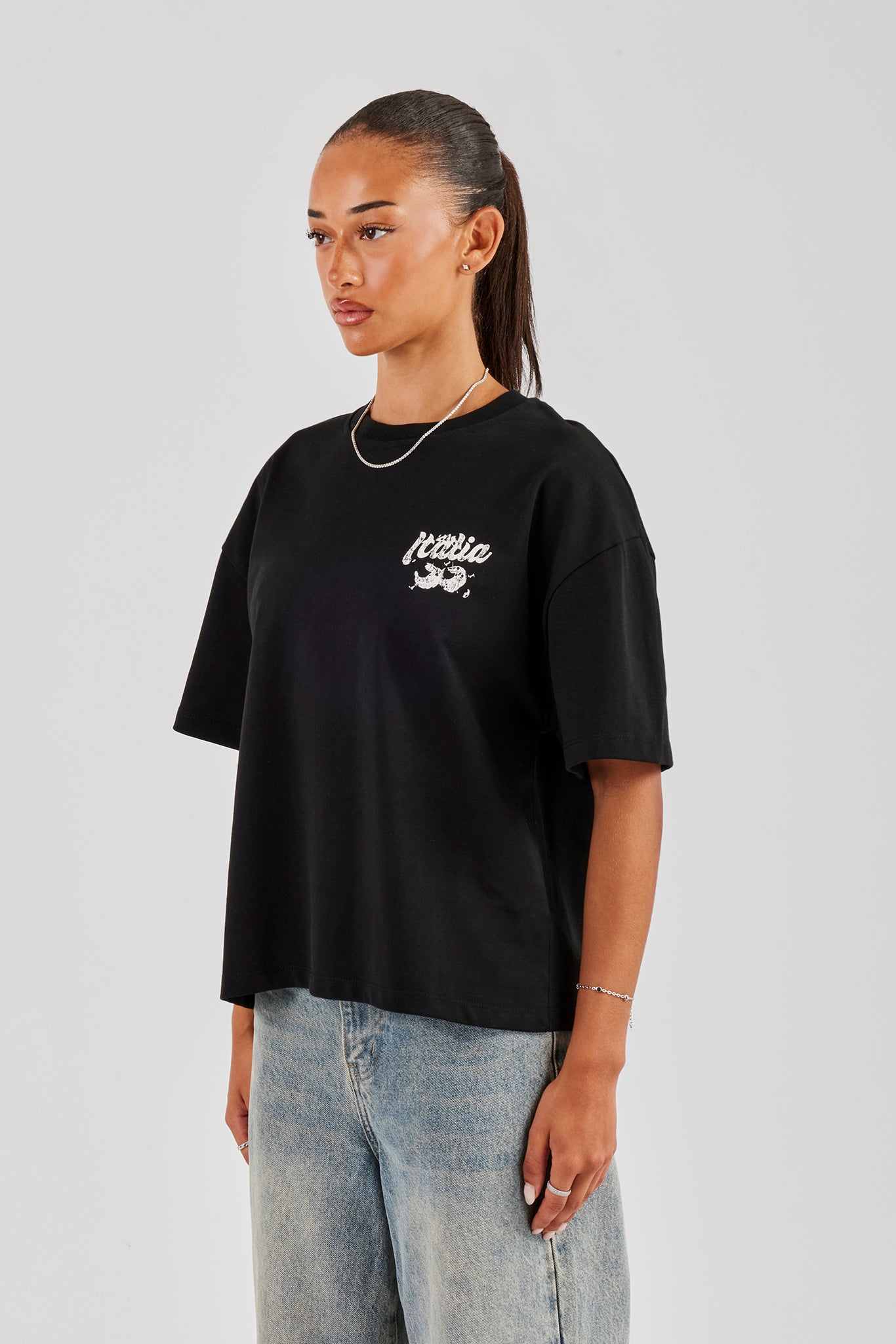 Italia Back Print Oversized T-Shirt - Black | Womens Tees & Vests