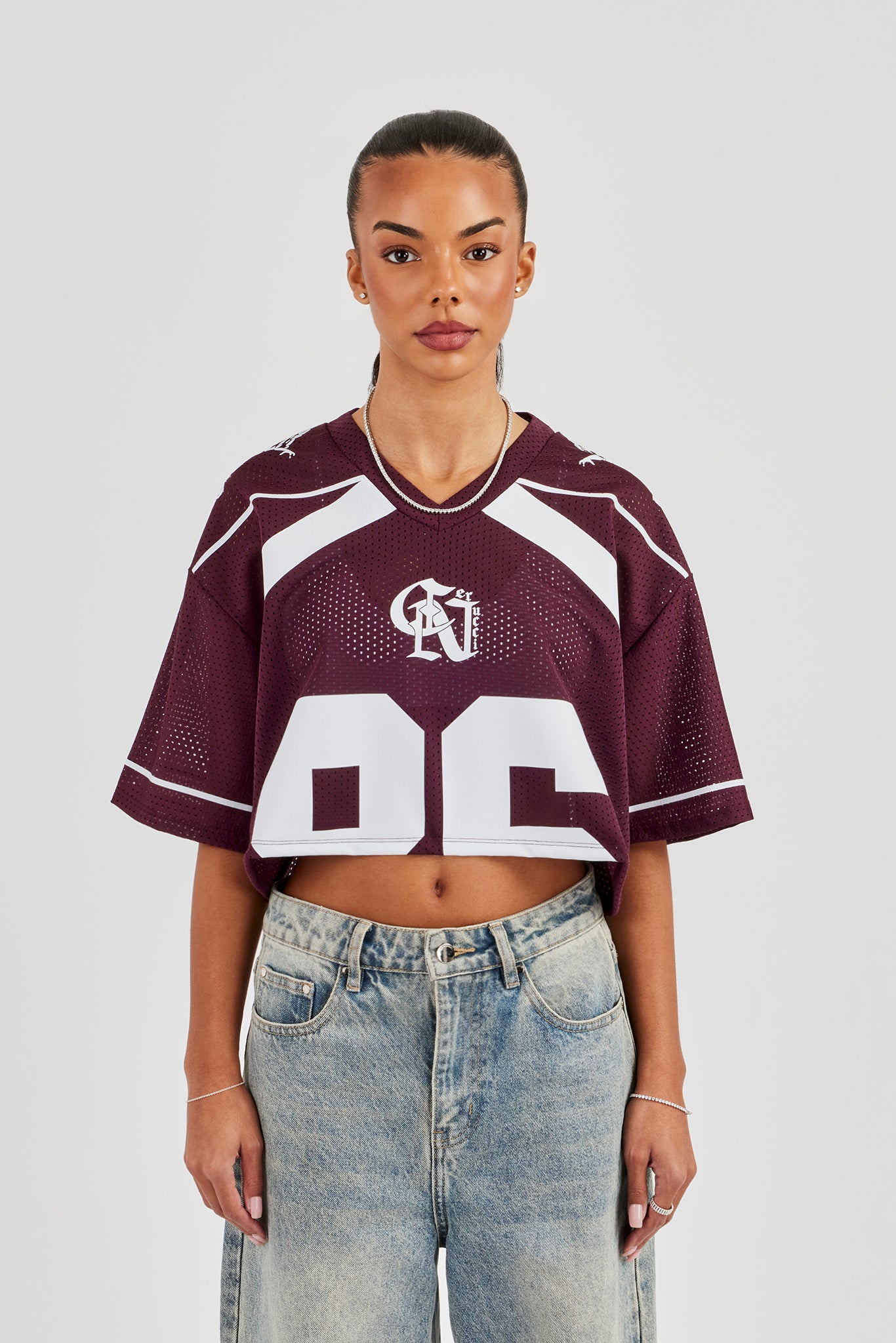 Mesh Cropped 86 Top - Burgundy | Womens Tees & Vests | Shop Crop
