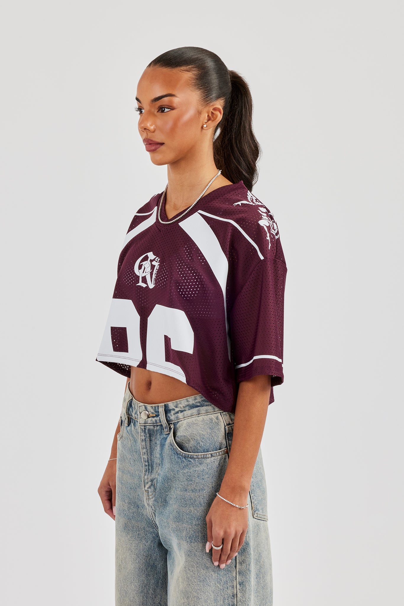 Mesh Cropped 86 Top - Burgunderrot