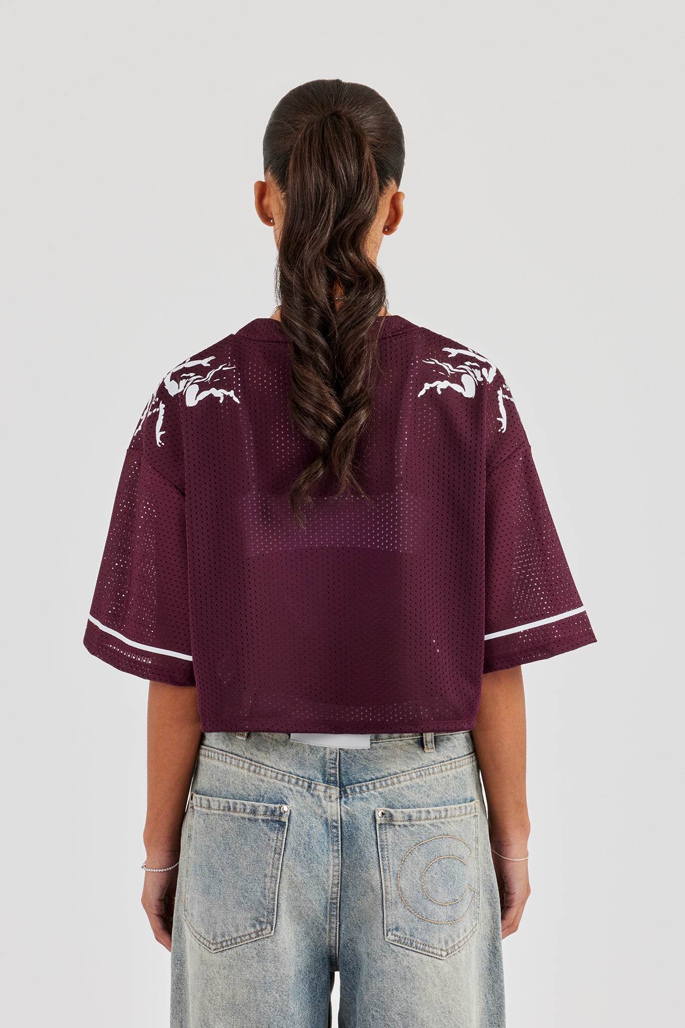 Mesh Cropped 86 Top - Burgundy