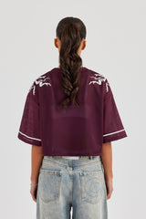 Mesh Cropped 86 Top - Burgundy