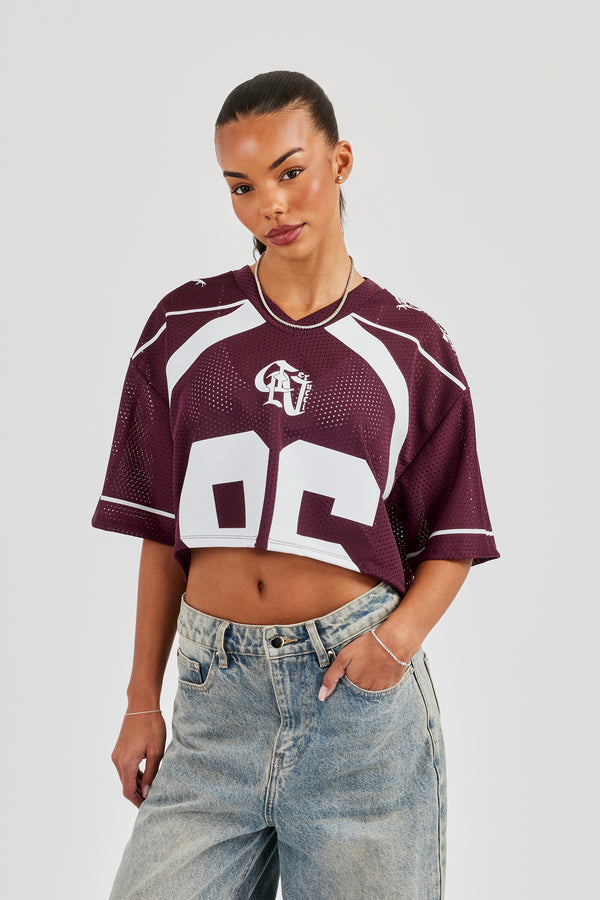Mesh Cropped 86 Top - Burgunderrot