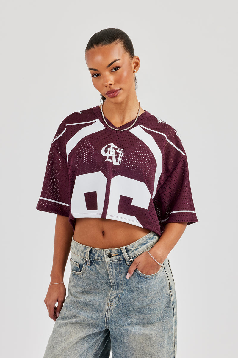 Mesh Cropped 86 Top - Burgundy