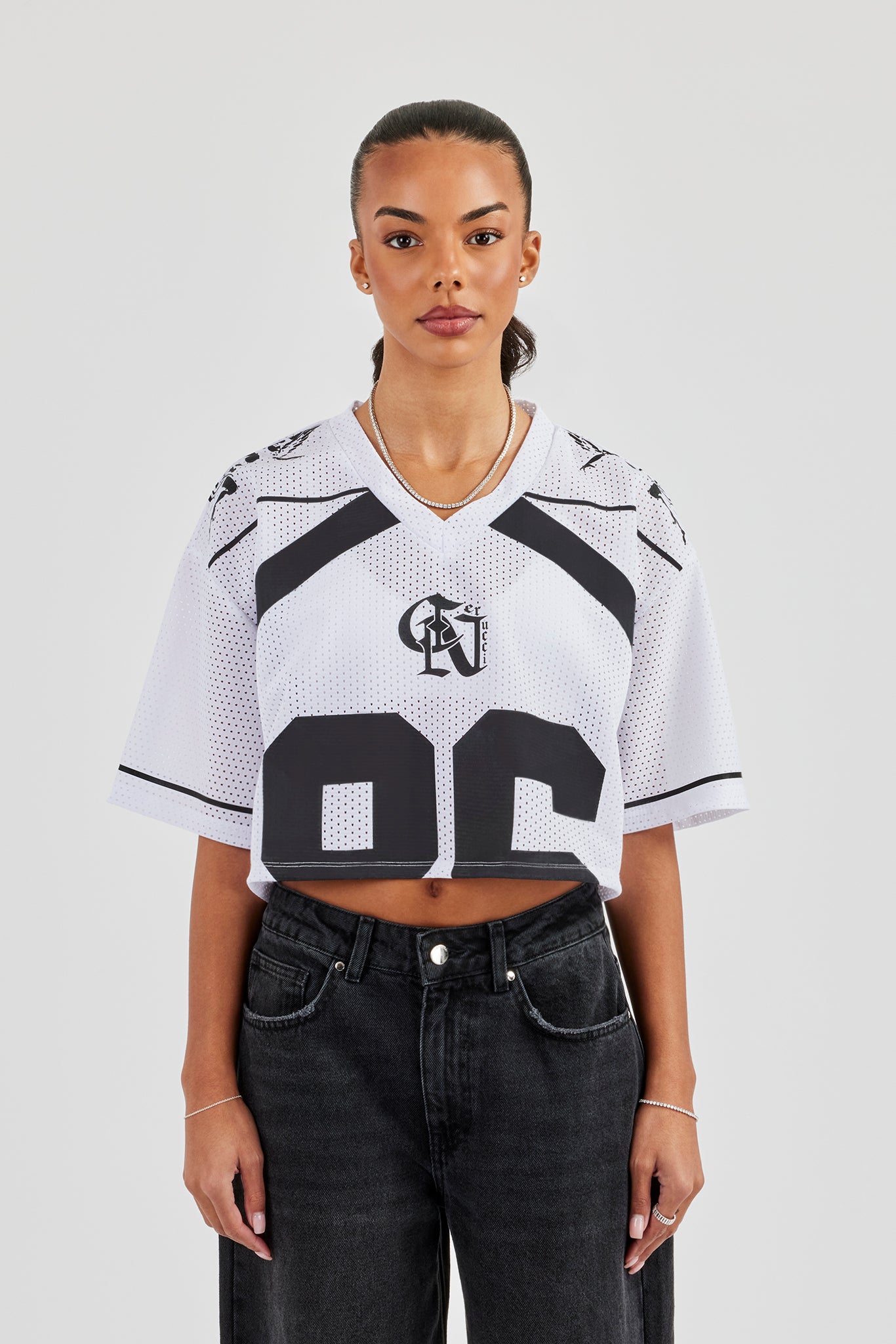 Mesh Cropped Black 86 Top - White