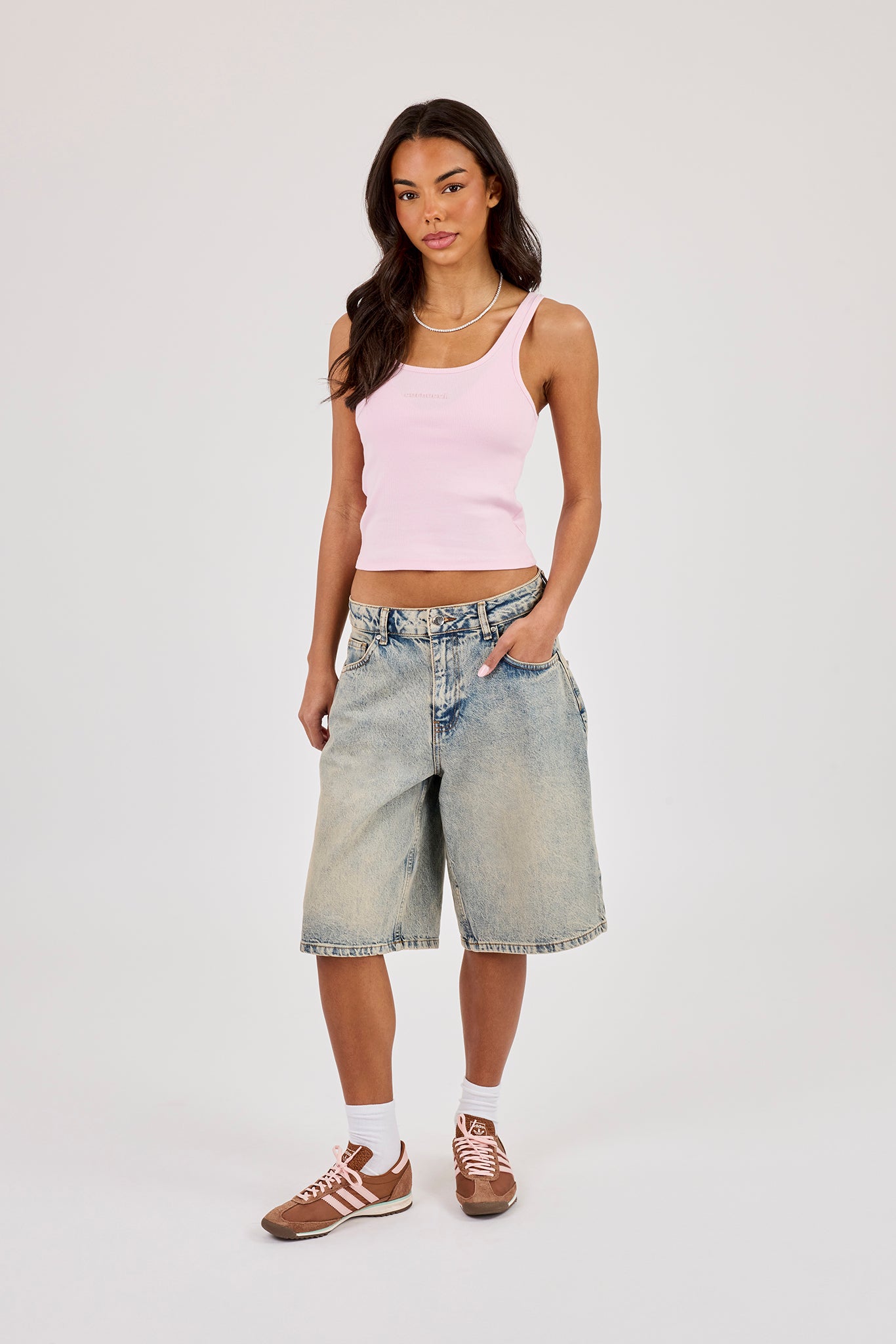 Logo Print Ribbed Vest - Pink