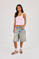 Logo Print Ribbed Vest - Pink