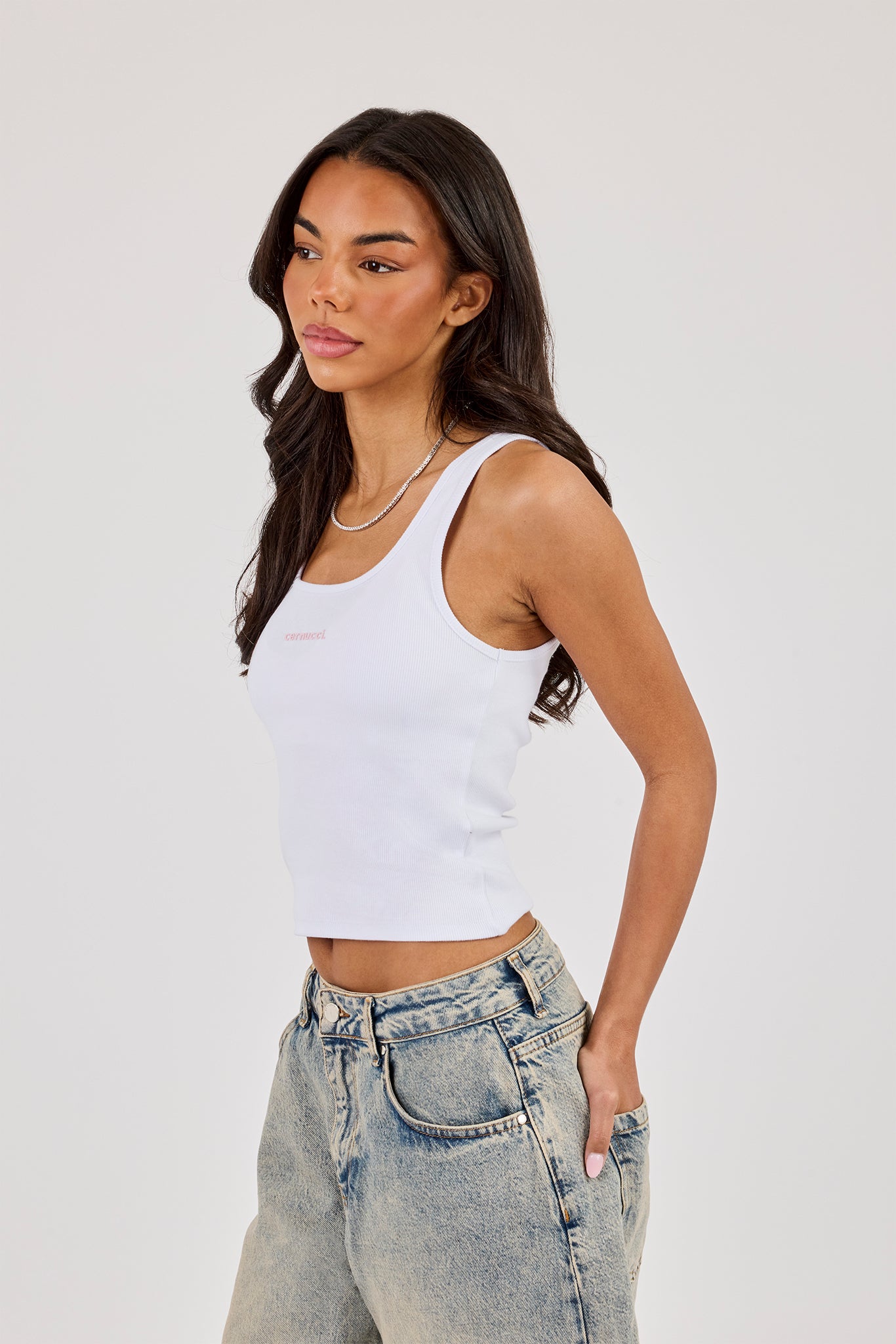 Logo Print Ribbed Vest - White