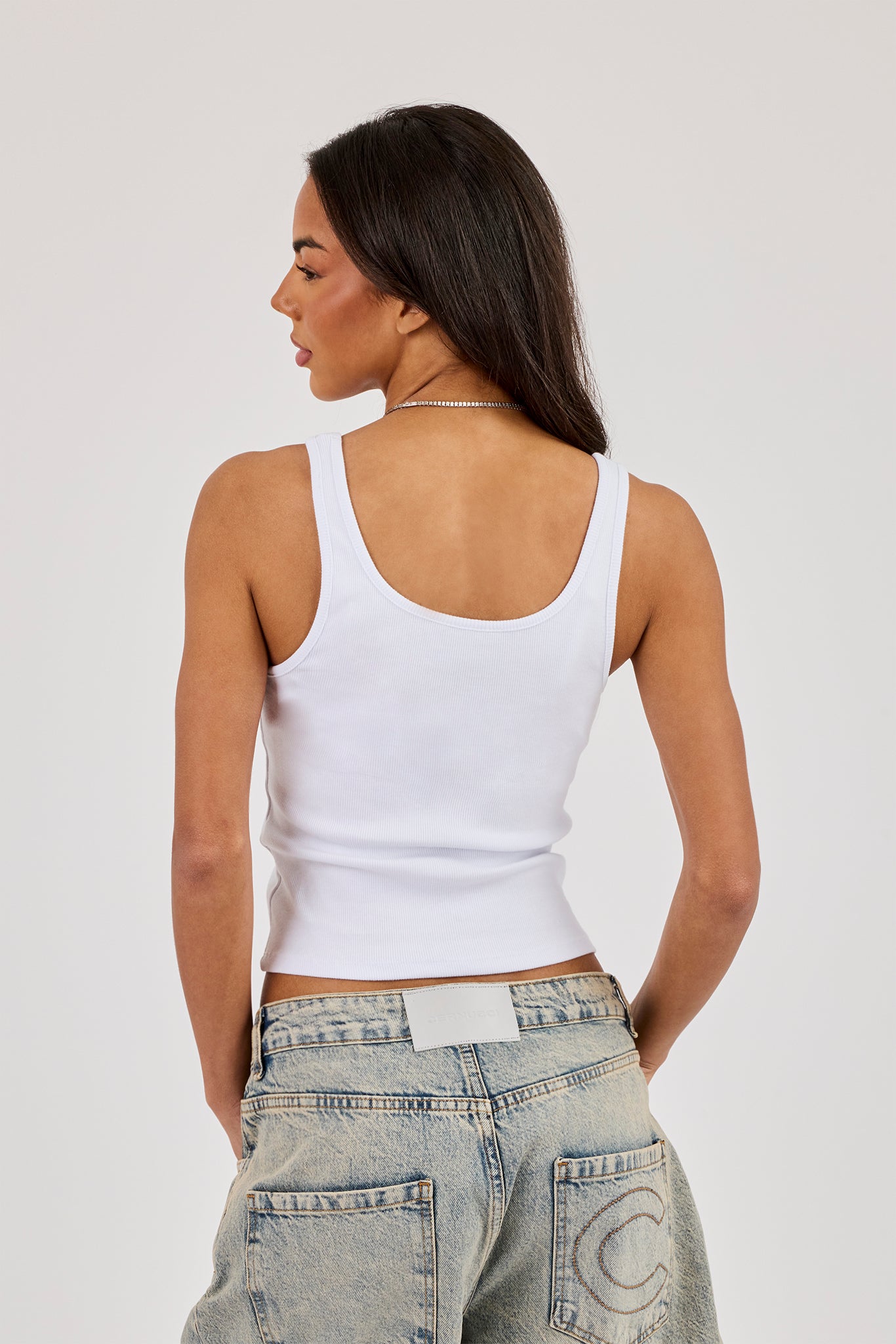 Logo Print Ribbed Vest - White