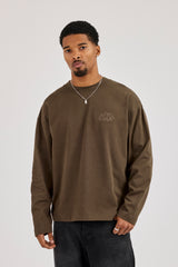 Long Sleeve Chain Stitch T-Shirt - Chocolate