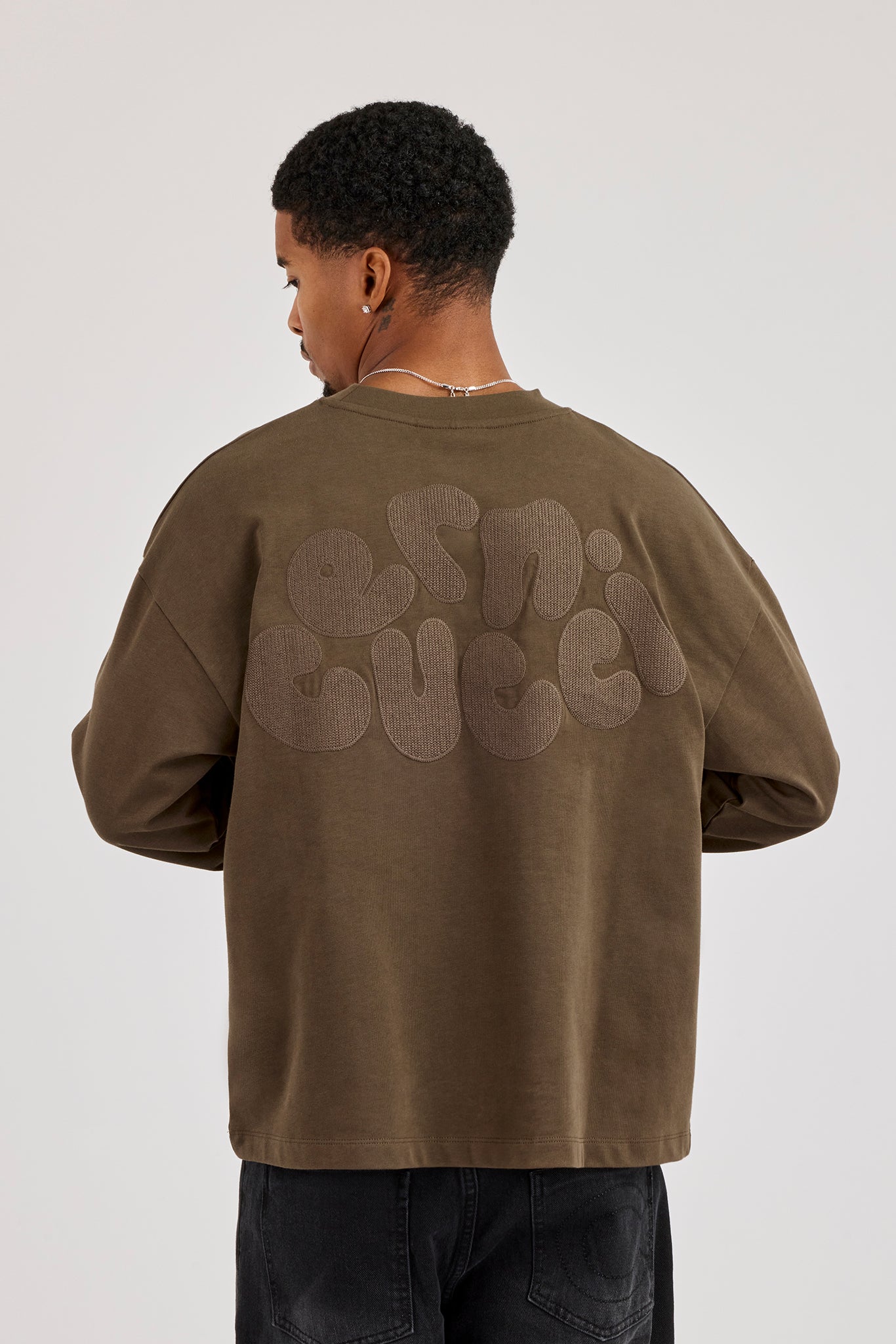 Long Sleeve Chain Stitch T-Shirt - Chocolate